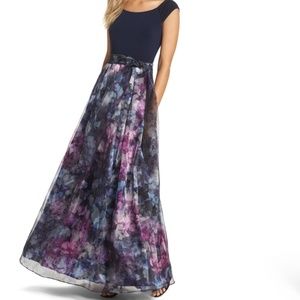 Eliza J Mixed Media Ballgown Dress Blue Size 2